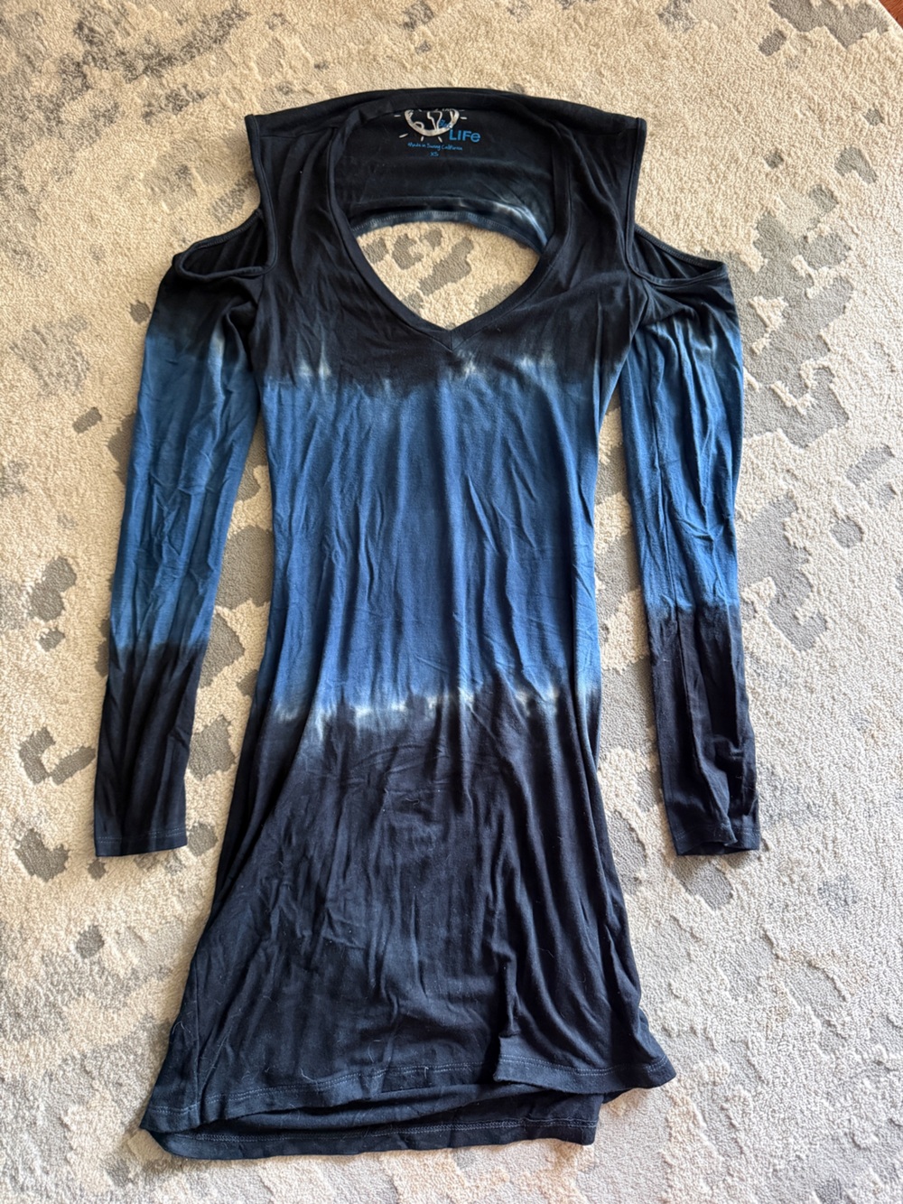 Blue Life Tie-Dye Long Sleeve Cold Shoulder Mini Dress - Picture 1 of 3